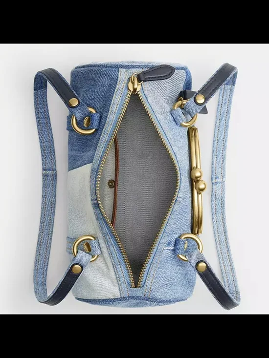 Coach Denim Barrel Shoulder Bag in Light and Medium Blue with Gold Hardware - Picture 4 of 5